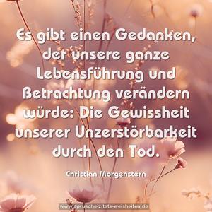 Es gibt einen Gedanken,
der unsere ganze Lebensführung und Betrachtung 
verändern würde:
Die Gewissheit unserer Unzerstörbarkeit durch den Tod.