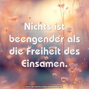Nichts ist beengender als die Freiheit des Einsamen. 