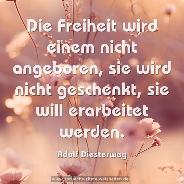 Die Freiheit wird einem nicht angeboren,
sie wird nicht geschenkt, sie will erarbeitet werden. 