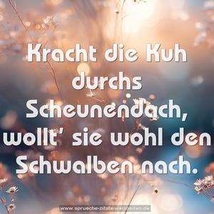Kracht die Kuh durchs Scheunendach,
wollt’ sie wohl den Schwalben nach.
