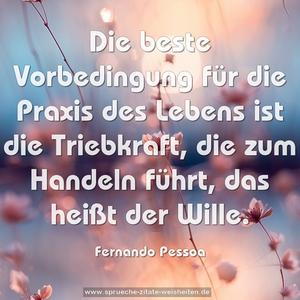 Die beste Vorbedingung für die Praxis des Lebens ist die Triebkraft, die zum Handeln führt, das heißt der Wille.