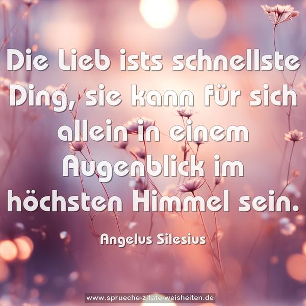 Die Lieb ists schnellste Ding,
sie kann für sich allein
in einem Augenblick im höchsten Himmel sein.