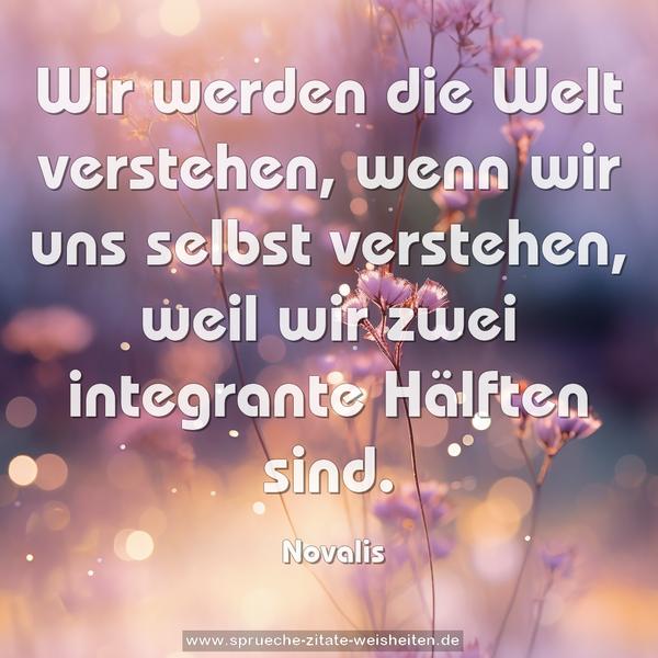 Wir werden die Welt verstehen, wenn wir uns selbst verstehen,
weil wir zwei integrante Hälften sind.