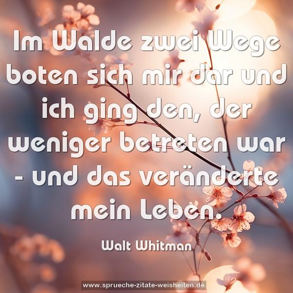 Im Walde zwei Wege boten sich mir dar und ich ging den,
der weniger betreten war - und das veränderte mein Leben.