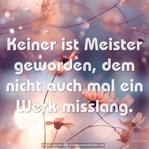 Keiner ist Meister geworden,
dem nicht auch mal ein Werk misslang.