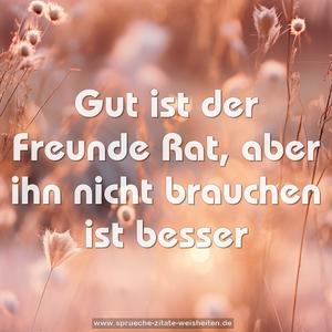 Gut ist der Freunde Rat,
aber ihn nicht brauchen ist besser