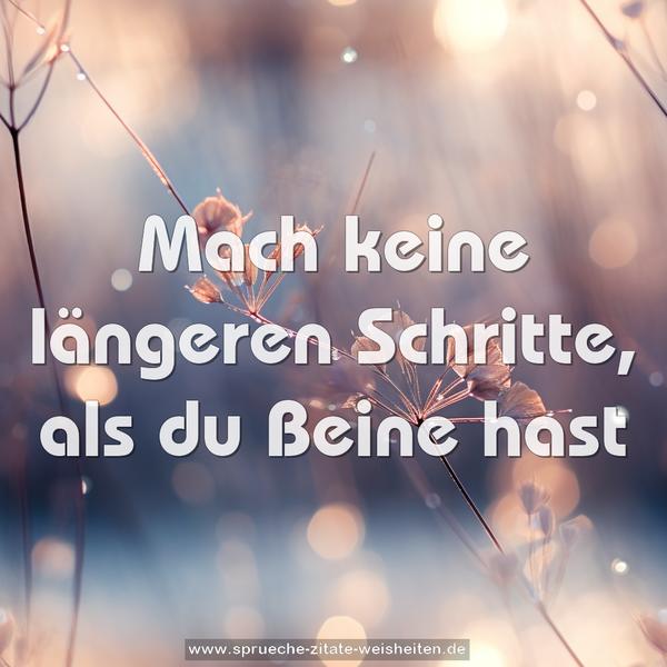 Mach keine längeren Schritte,
als du Beine hast