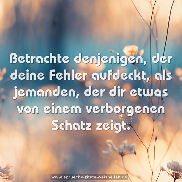 Betrachte denjenigen, der deine Fehler aufdeckt,
als jemanden,
der dir etwas von einem verborgenen Schatz zeigt.
