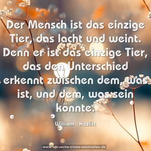 Der Mensch ist das einzige Tier, das lacht und weint.
Denn er ist das einzige Tier, das den Unterschied erkennt zwischen dem, was ist, und dem, was sein könnte.