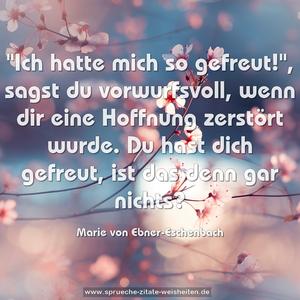 "Ich hatte mich so gefreut!",
sagst du vorwurfsvoll, wenn dir eine Hoffnung zerstört wurde.
Du hast dich gefreut,
ist das denn gar nichts?