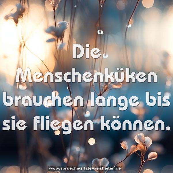 Die Menschenküken brauchen lange bis sie fliegen können.