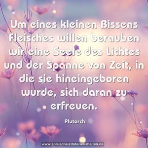 Um eines kleinen Bissens Fleisches willen
berauben wir eine Seele des Lichtes und der Spanne von Zeit, in die sie hineingeboren wurde, sich daran zu erfreuen.