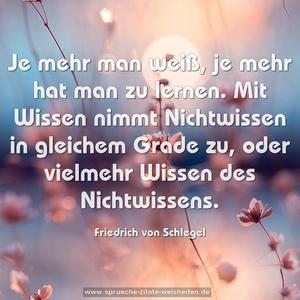 Je mehr man weiß, je mehr hat man zu lernen.
Mit Wissen nimmt Nichtwissen in gleichem Grade zu,
oder vielmehr Wissen des Nichtwissens.