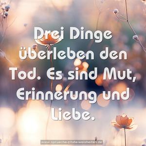 Drei Dinge überleben den Tod.
Es sind Mut, Erinnerung und Liebe.