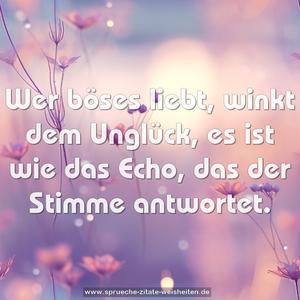 Wer böses liebt, winkt dem Unglück, 
es ist wie das Echo, das der Stimme antwortet.