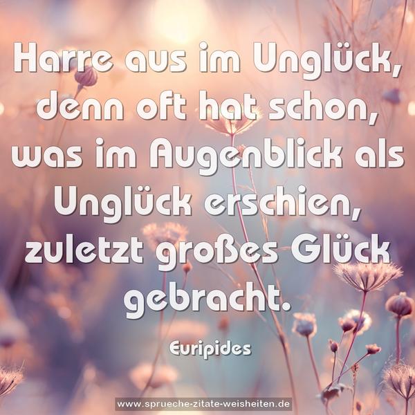 Harre aus im Unglück, denn oft hat schon, was im Augenblick als Unglück erschien, zuletzt großes Glück gebracht. 