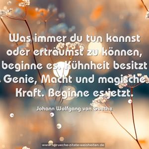 Was immer du tun kannst oder erträumst zu können,
beginne es.
Kühnheit besitzt Genie, Macht und magische Kraft.
Beginne es jetzt.