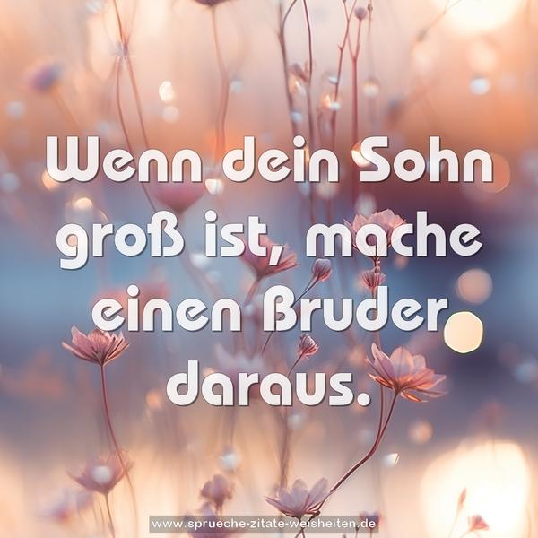 Wenn dein Sohn groß ist,
mache einen Bruder daraus.