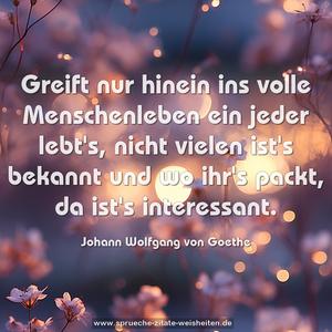 Greift nur hinein ins volle Menschenleben
ein jeder lebt's, nicht vielen ist's bekannt
und wo ihr's packt, da ist's interessant.