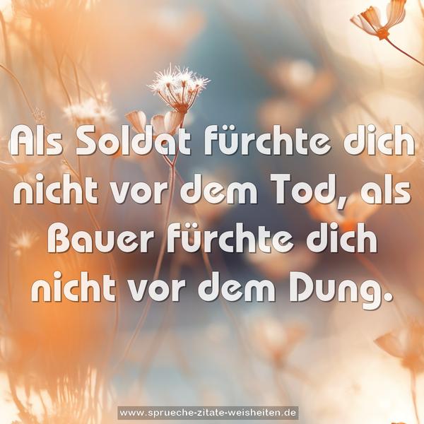 Als Soldat fürchte dich nicht vor dem Tod,
als Bauer fürchte dich nicht vor dem Dung.