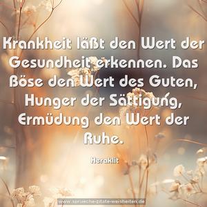 Krankheit läßt den Wert der Gesundheit erkennen.
Das Böse den Wert des Guten,
Hunger der Sättigung,
Ermüdung den Wert der Ruhe. 