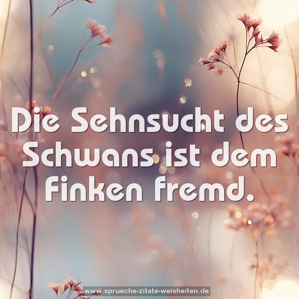 Die Sehnsucht des Schwans ist dem Finken fremd.