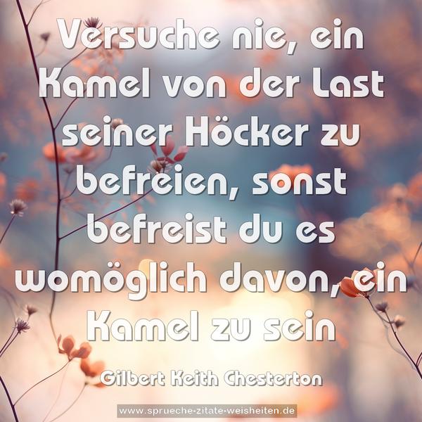 Versuche nie, ein Kamel von der Last seiner Höcker zu befreien, sonst befreist du es womöglich davon, ein Kamel zu sein