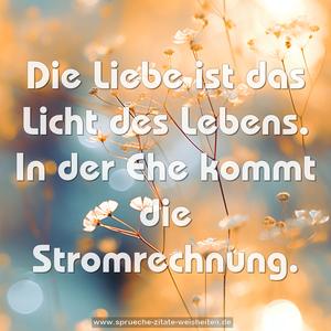 Die Liebe ist das Licht des Lebens.
In der Ehe kommt die Stromrechnung.