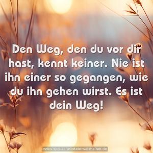 Den Weg, den du vor dir hast, kennt keiner.
Nie ist ihn einer so gegangen,
wie du ihn gehen wirst.
Es ist dein Weg!
