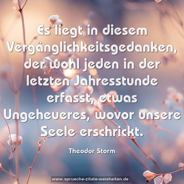 Es liegt in diesem Vergänglichkeitsgedanken,
der wohl jeden in der letzten Jahresstunde erfasst,
etwas Ungeheueres, wovor unsere Seele erschrickt.