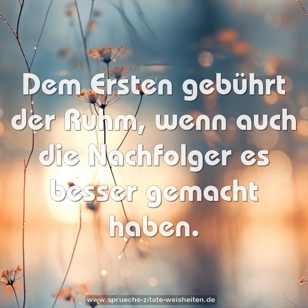 Dem Ersten gebührt der Ruhm,
wenn auch die Nachfolger es besser gemacht haben.