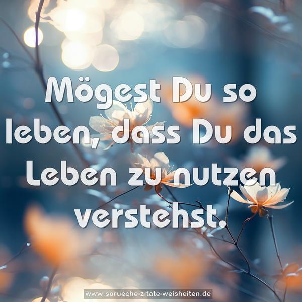 Mögest Du so leben, dass Du das Leben zu nutzen verstehst.