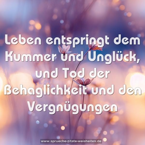Leben entspringt dem Kummer und Unglück,
und Tod der Behaglichkeit und den Vergnügungen