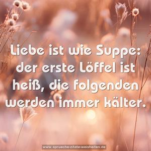 Liebe ist wie Suppe:
der erste Löffel ist heiß,
die folgenden werden immer kälter.