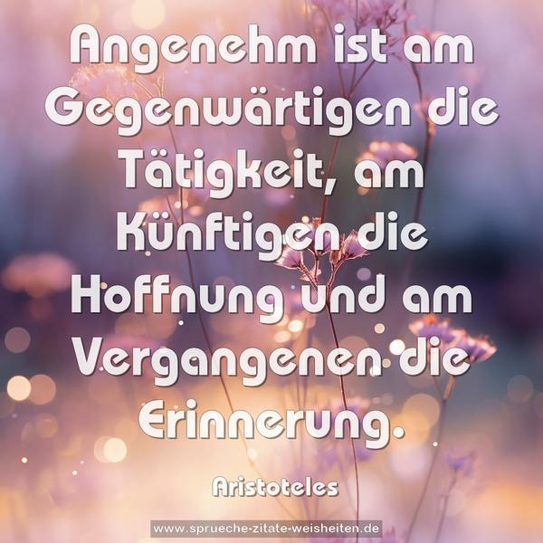 Angenehm ist
am Gegenwärtigen die Tätigkeit,
am Künftigen die Hoffnung
und am Vergangenen die Erinnerung.