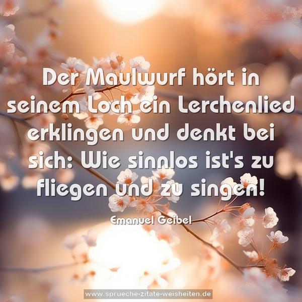 Der Maulwurf hört in seinem Loch
ein Lerchenlied erklingen
und denkt bei sich: Wie sinnlos ist's
zu fliegen und zu singen!