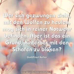 Wer sich gezwungen sieht, mit den Wölfen zu heulen,
mag sich in reiner Notwehr befinden.
Aber ist das ein Grund, hinterher mit den Schafen zu blöken?
