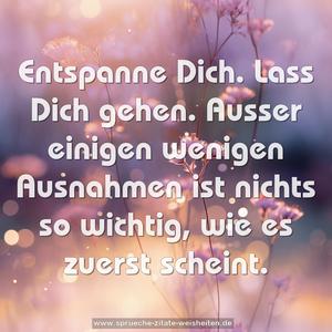 Entspanne Dich.
Lass Dich gehen.
Ausser einigen wenigen Ausnahmen ist nichts so wichtig,
wie es zuerst scheint.