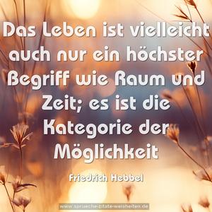 Das Leben ist vielleicht auch nur ein höchster Begriff
wie Raum und Zeit;
es ist die Kategorie der Möglichkeit