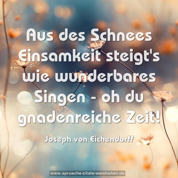 Aus des Schnees Einsamkeit
steigt's wie wunderbares Singen -
oh du gnadenreiche Zeit!