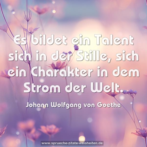 Es bildet ein Talent sich in der Stille,
sich ein Charakter in dem Strom der Welt.