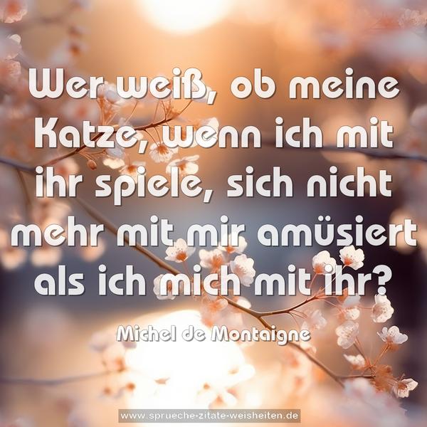 Wer weiß, ob meine Katze, wenn ich mit ihr spiele,
sich nicht mehr mit mir amüsiert als ich mich mit ihr?