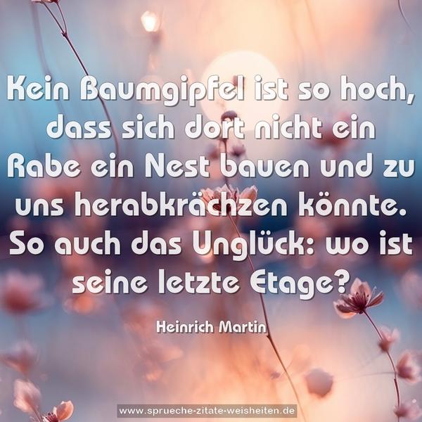 Kein Baumgipfel ist so hoch,
dass sich dort nicht ein Rabe ein Nest bauen und zu uns herabkrächzen könnte. So auch das Unglück: wo ist seine letzte Etage?
