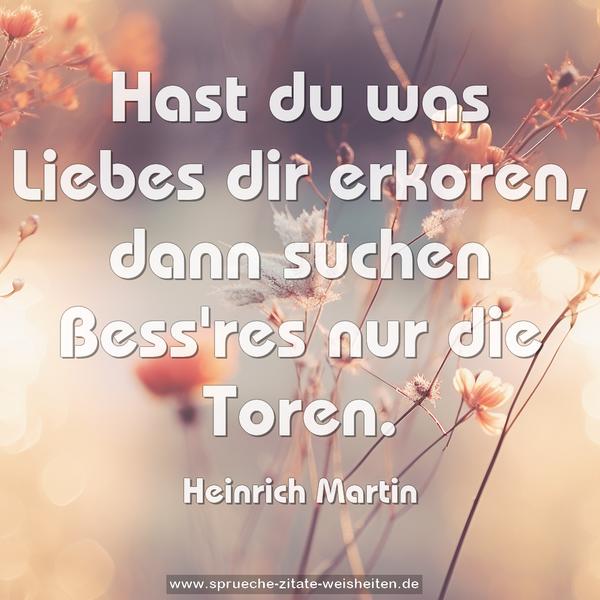 Hast du was Liebes dir erkoren,
dann suchen Bess'res nur die Toren.