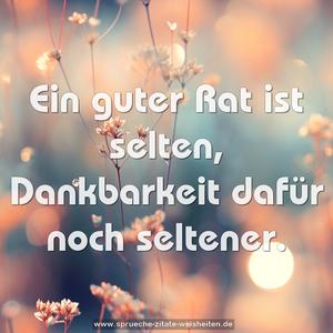 Ein guter Rat ist selten, Dankbarkeit dafür noch seltener.