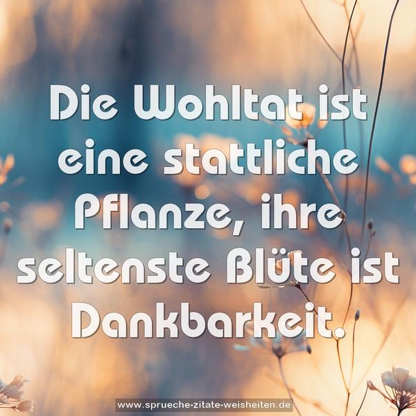 Die Wohltat ist eine stattliche Pflanze,
ihre seltenste Blüte ist Dankbarkeit.