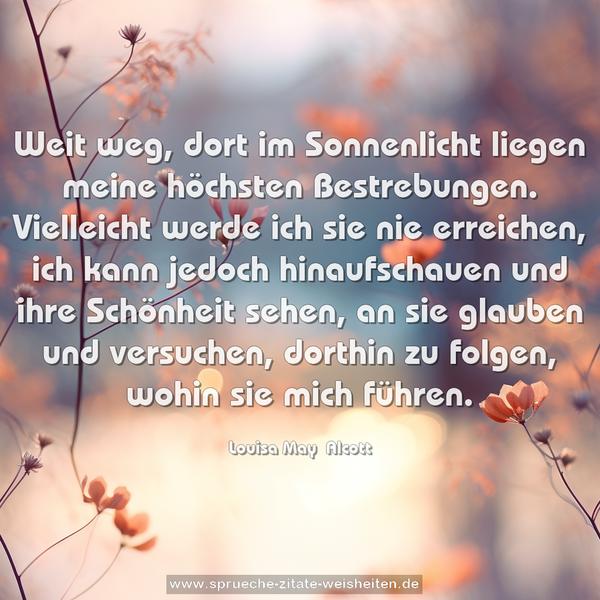 Weit weg, dort im Sonnenlicht liegen meine höchsten Bestrebungen. Vielleicht werde ich sie nie erreichen, ich kann jedoch hinaufschauen und ihre Schönheit sehen, an sie glauben und versuchen, dorthin zu folgen, wohin sie mich führen.