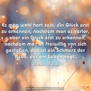 Es mag wohl hart sein, ein Glück erst zu erkennen, nachdem man es verlor, – aber ein Glück erst zu erkennen, nachdem man es freiwillig von sich gestoßen, das ist ein Schmerz der Reue, der am Leben nagt.