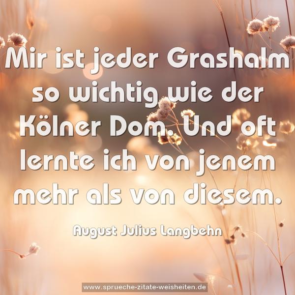 Mir ist jeder Grashalm so wichtig wie der Kölner Dom.
Und oft lernte ich von jenem mehr als von diesem.