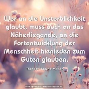 Wer an die Unsterblichkeit glaubt, muss auch an das Näherliegende, an die Fortentwicklung der Menschheit hienieden zum Guten glauben.